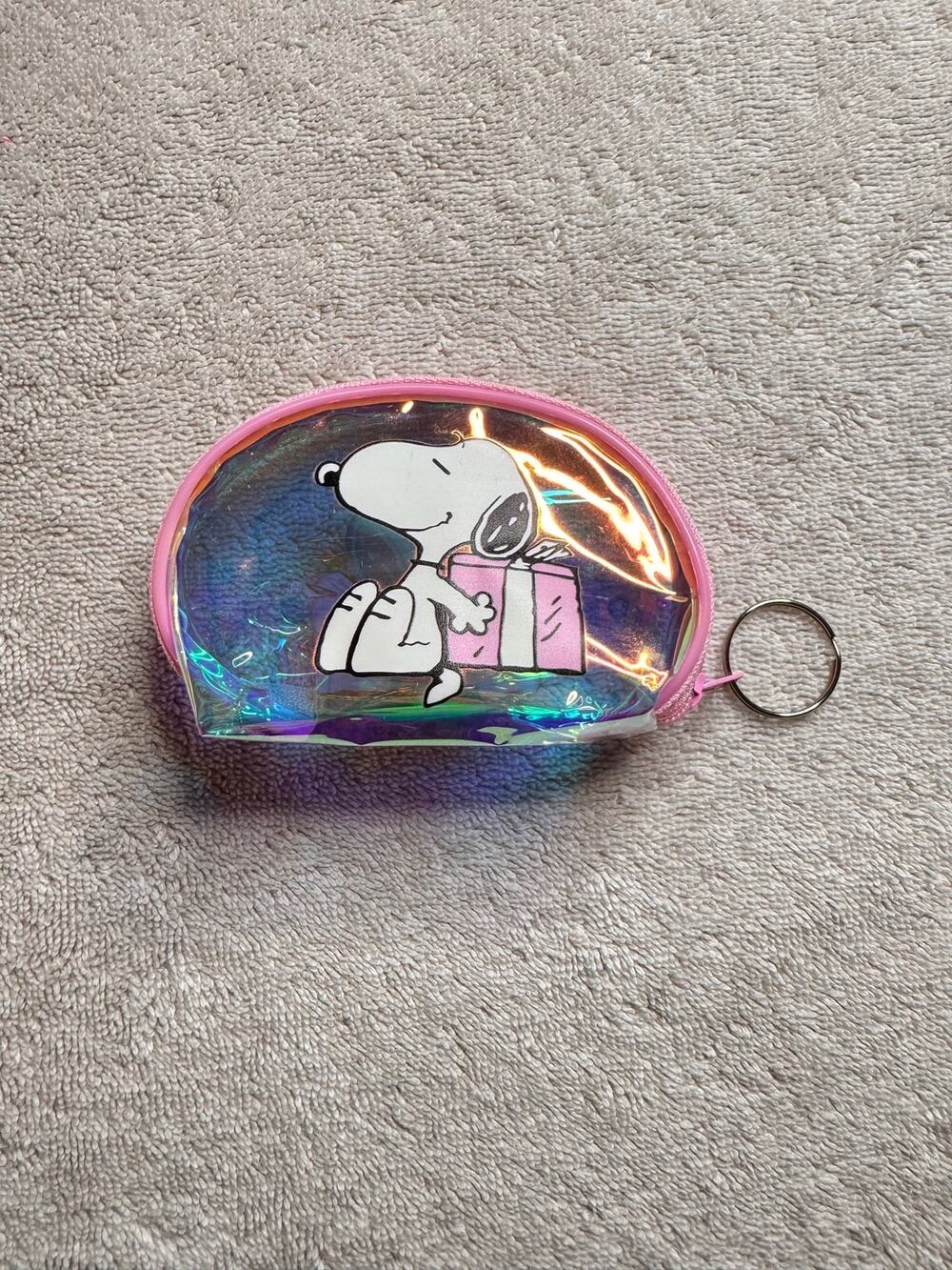 Snoopy peanuts gift iridescent pink coin purse zipper keychain - Picture 1 of 3